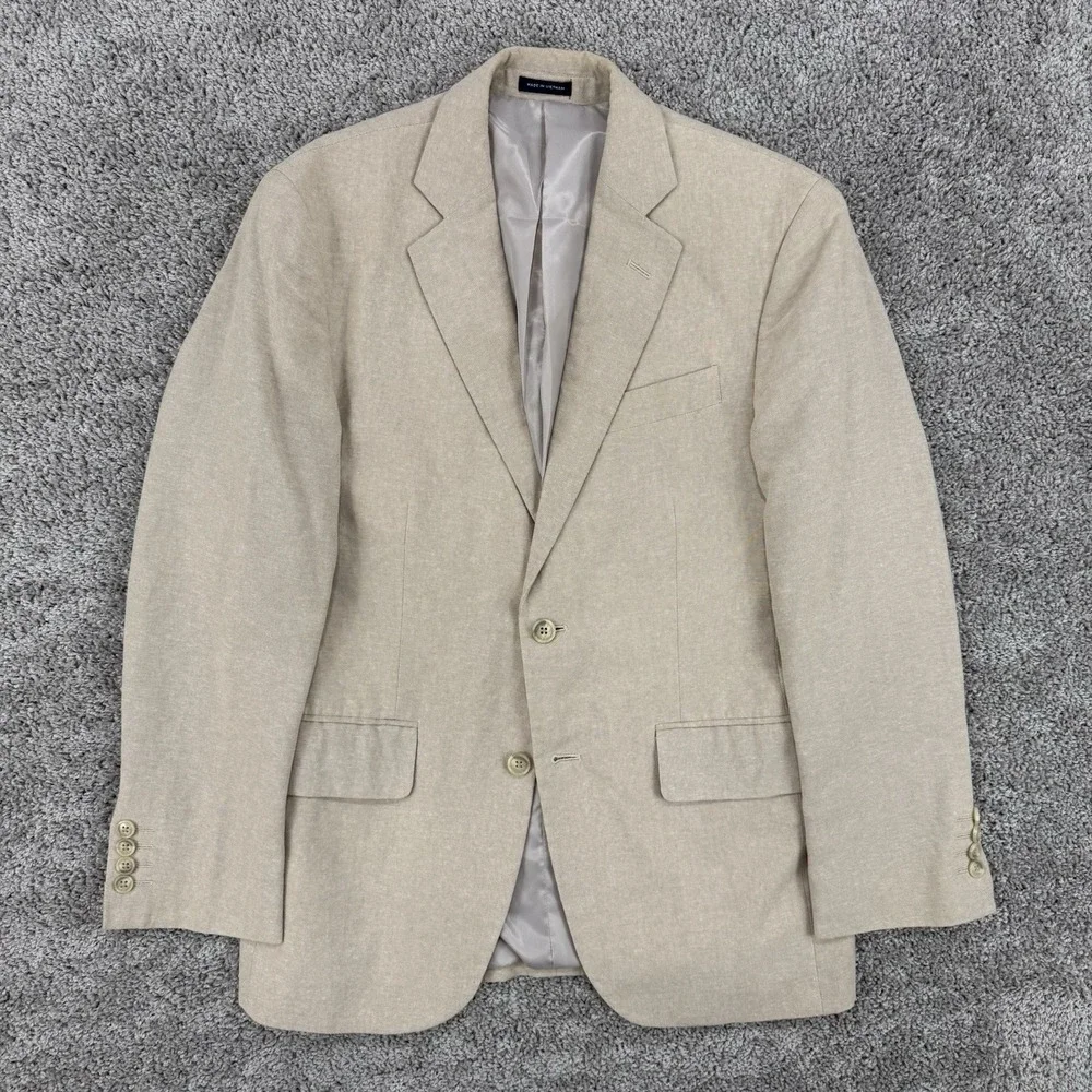 Stafford Linen Blazer Men's 36S Beige Classic Fit 2 Button Dual Vent Sport Coat
